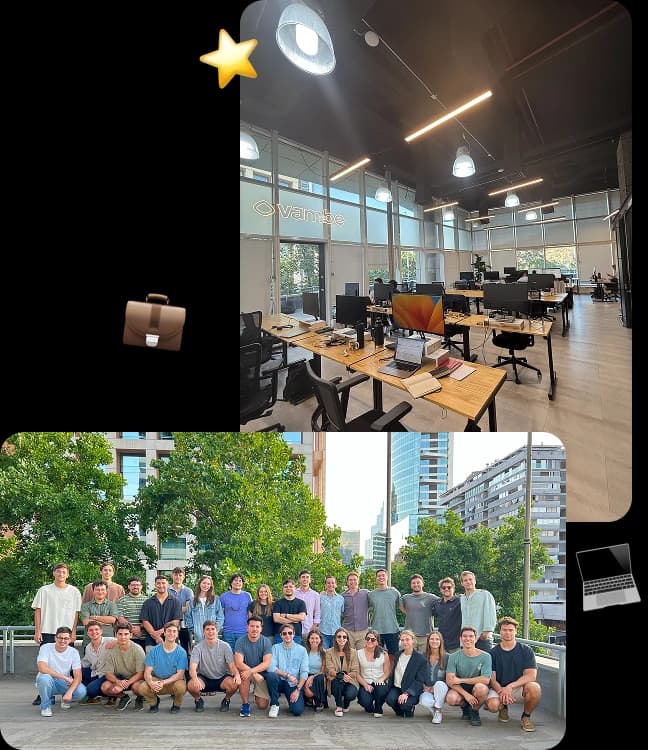 Oficina de Vambe en Santiago y el equipo reunido en la terraza