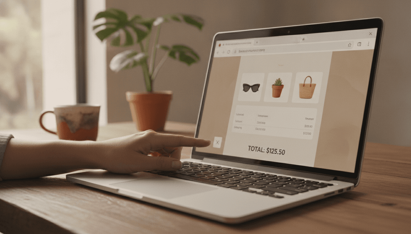 Persona frente a un carrito de compras online sin completar la compra