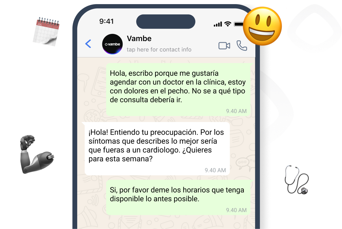 Conversación de WhatsApp donde la IA orienta a un paciente y le agenda hora
