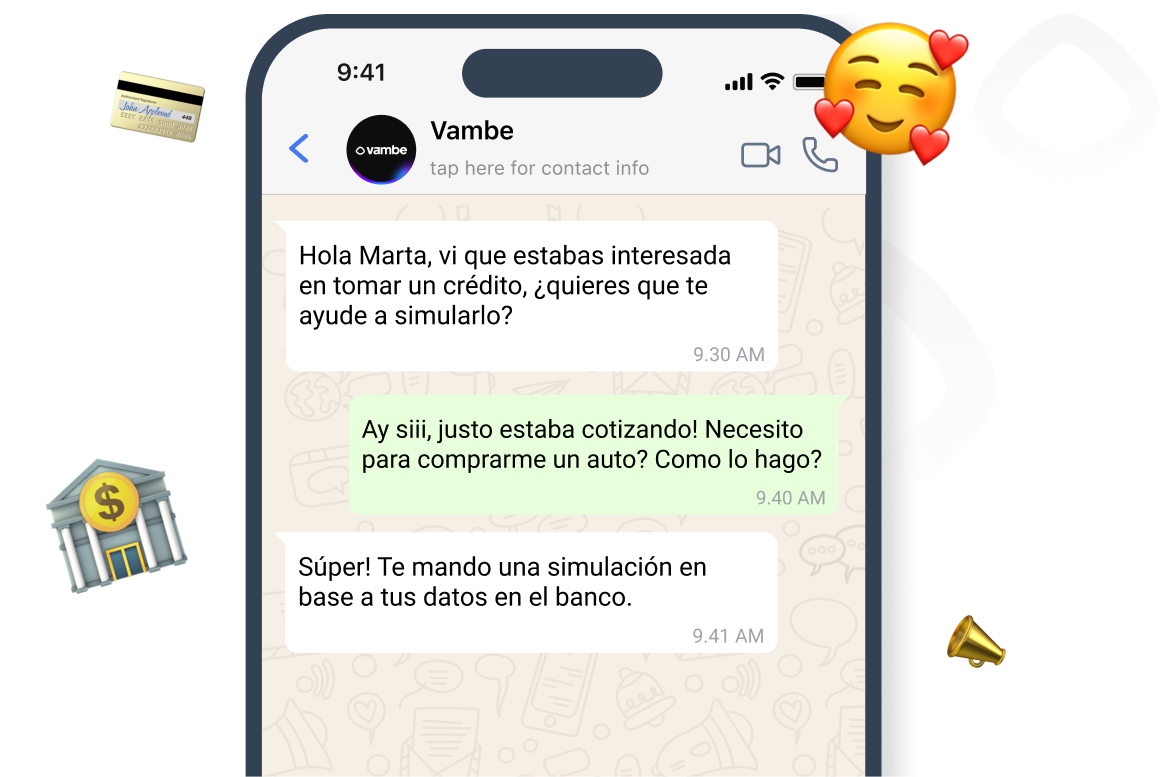 Conversación de WhatsApp donde la IA simula un crédito para una clienta